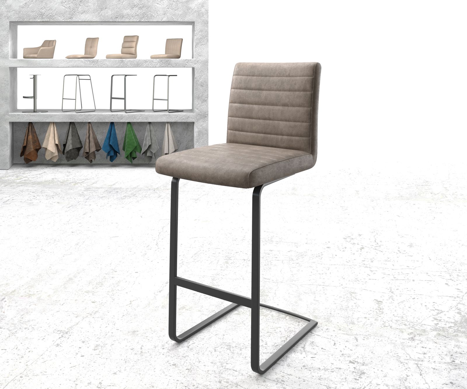 Chaise-de-bar Earnest-Flex vintage taupe chaise cantilever métal plat