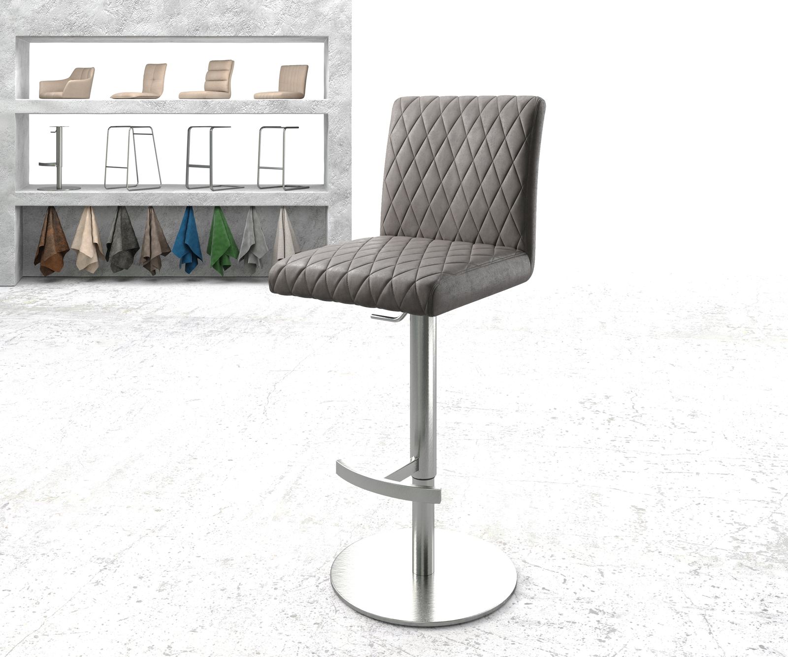 Chaise-de-bar Earnest-Flex piqué en diamant Vintage anthracite pied pivotant réglable en hauteur aci