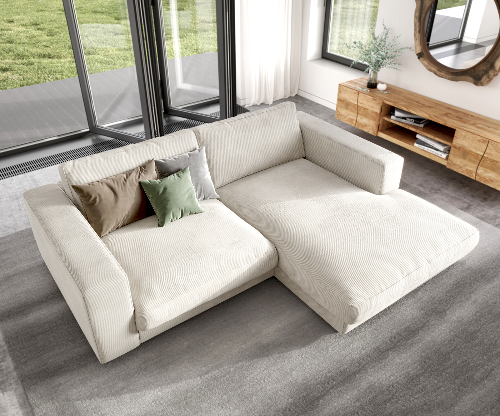 Eckcouch Cubico Cord Beige 250x190 Recamiere rechts Ecksofa Möbel Modern