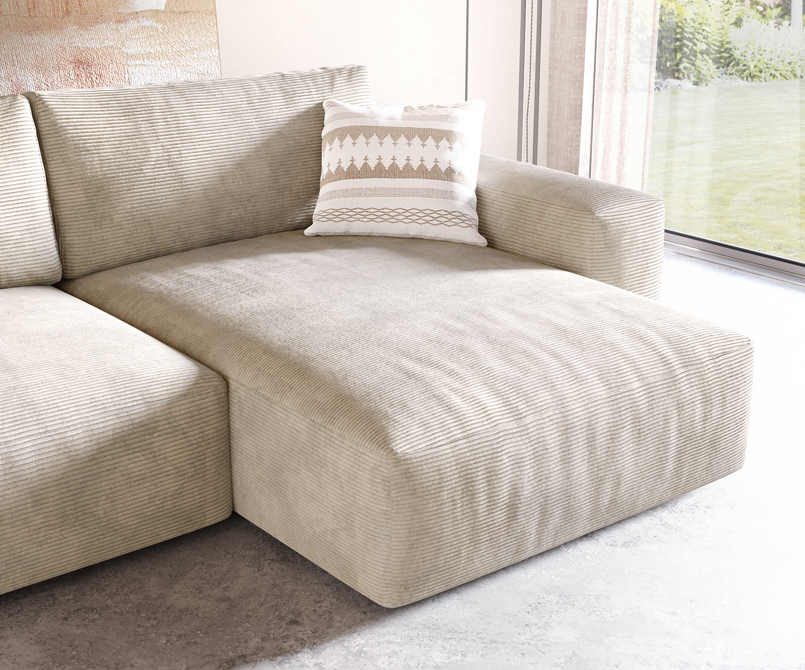 Eckcouch Lanzo XL Cord Beige 270x180 cm Recamiere variabel Möbel Modern
