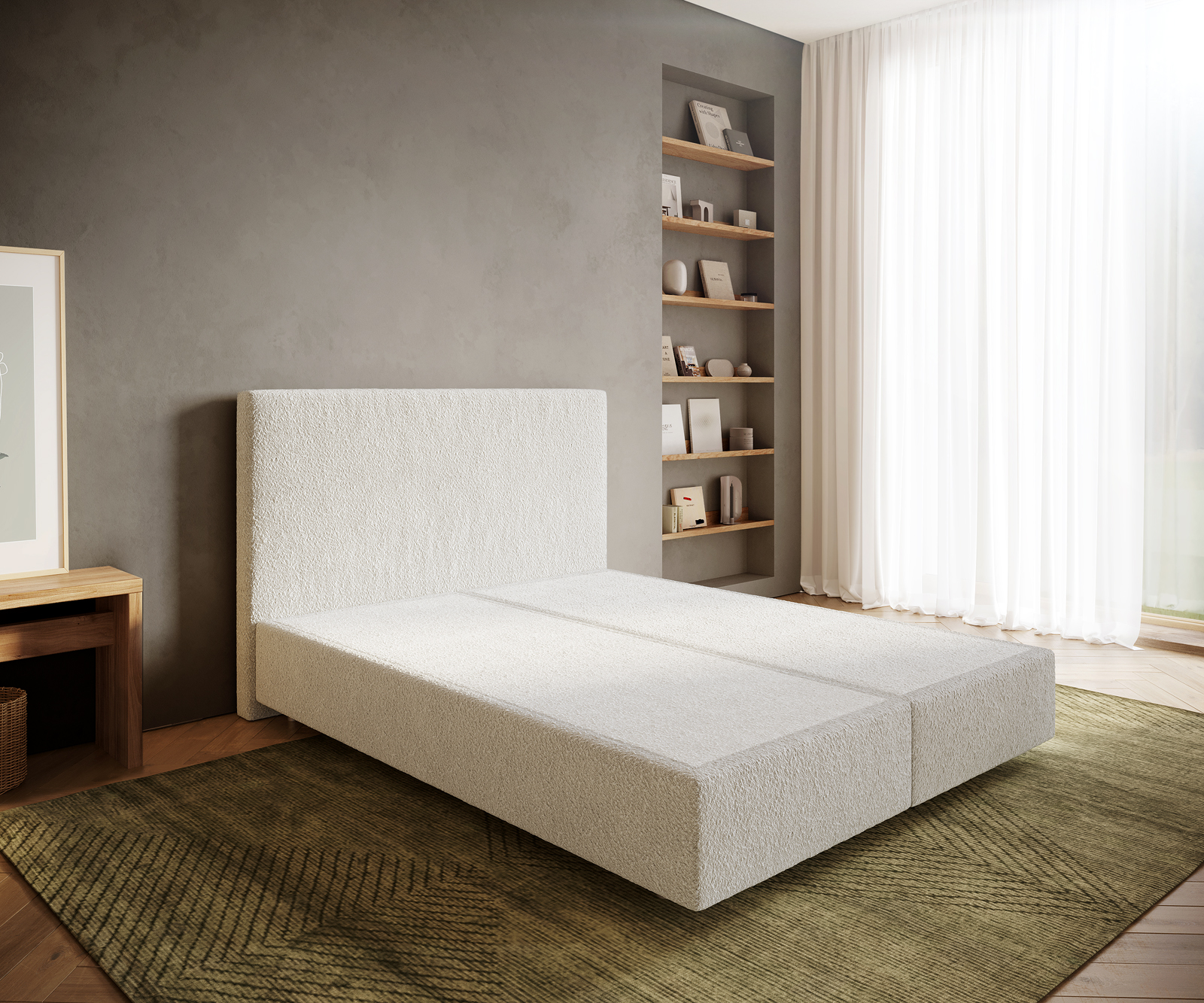 Boxspringgestell Dream-Well 160x200 cm Bouclé Creme-Weiß