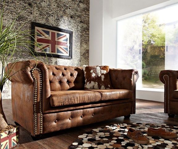 Sofa Chesterfield 160x92 cm Braun Antik Optik 2 Sitzer Bild 1