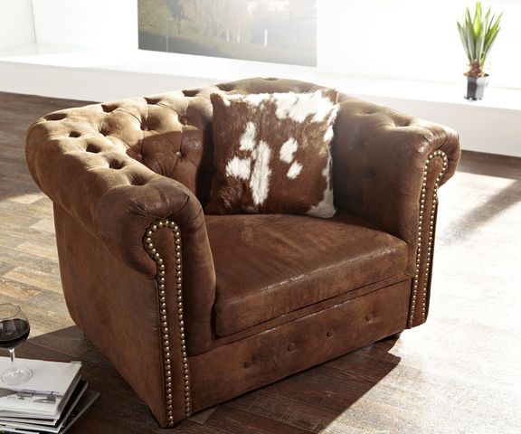 Sessel Chesterfield Braun abgesteppt Antik Optik Bild 1