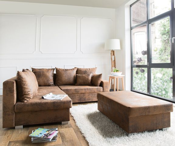 Ecksofa Lavello 210x210cm Braun Antik Optik mit Hocker Bild 1