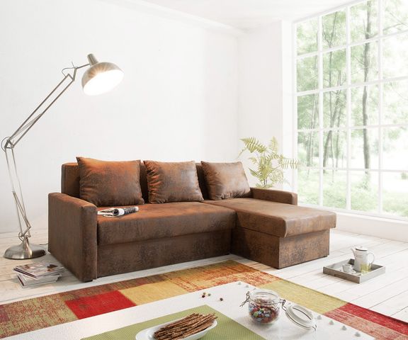 Ecksofa Avondi 225x145 cm Braun Ottomane variabel Bild 1