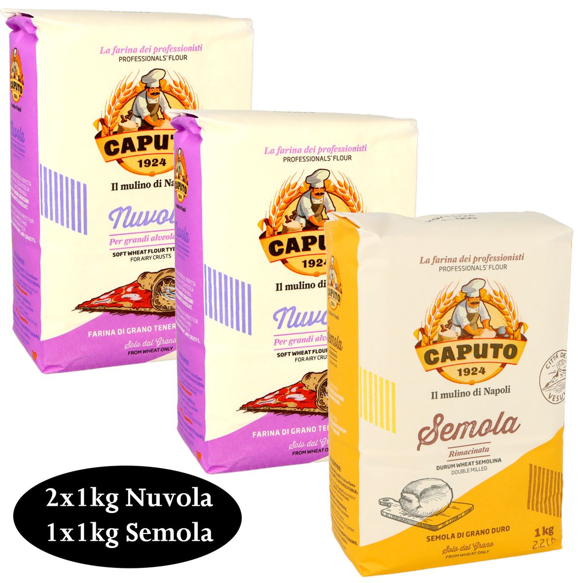 Pizzaset á 3kg 2x1kg Nuvola und 1kg Semola