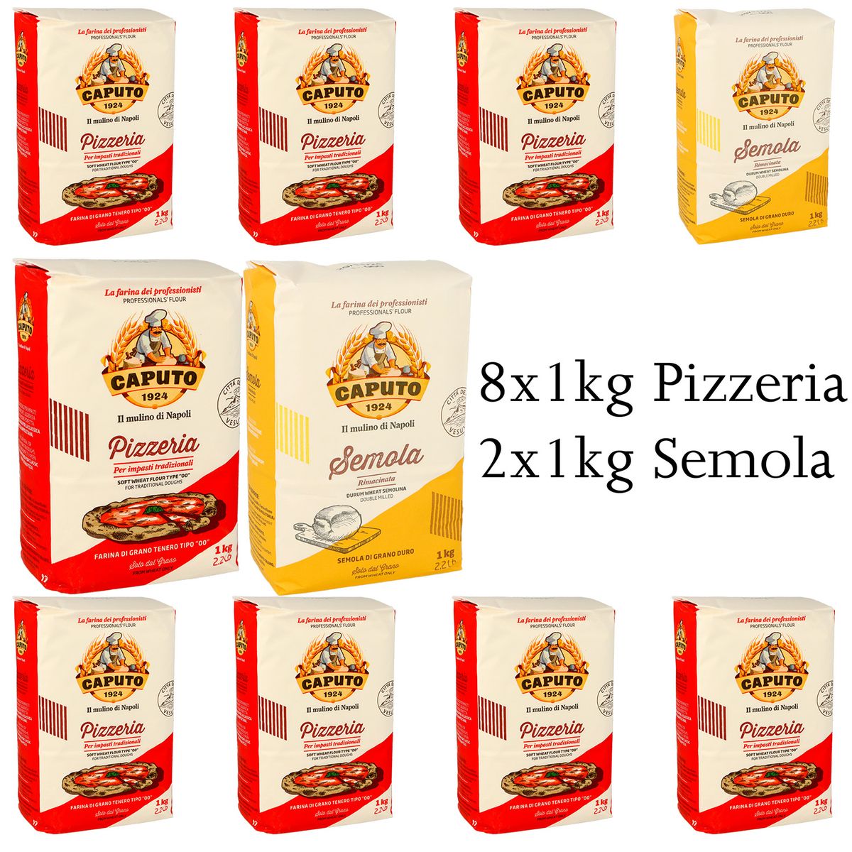 Pizzaset á 10kg 8x1kg Caputo Pizzeria 2x1kg Caputo Semola