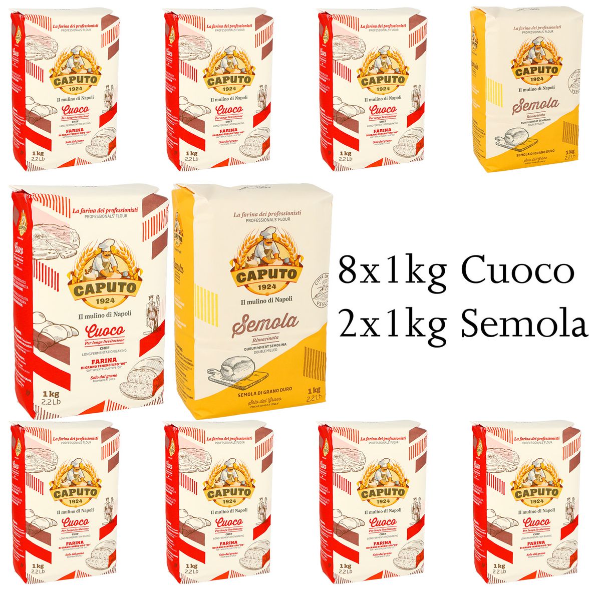 Pizzaset á 10kg 8x1kg Caputo Cuoco 2x1kg Caputo Semola