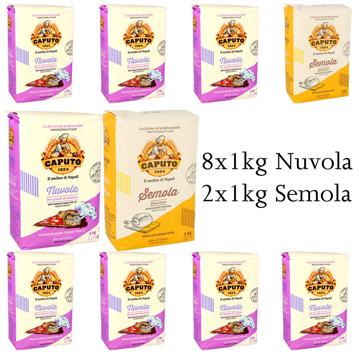 Pizzaset á 10kg 8x1kg Caputo Nuvola 2x1kg Caputo Semola