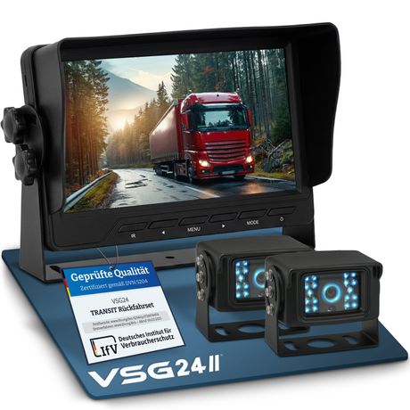 7" Rückfahrkamera Set TRANSIT |  mit 2 x Schwerlast-Kamera 120° schwarz RVS-24504