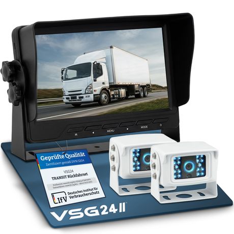 7" Rückfahrkamera Set TRANSIT |  mit 2 x Schwerlast-Kamera 120° weiß RVS-24505