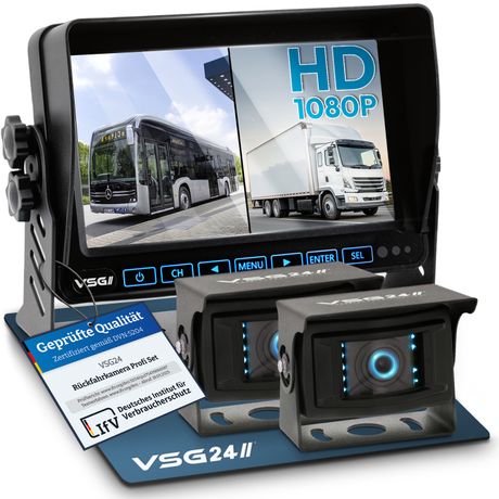 7" Rückfahrkamera Set PROFI HD | mit 2 x 1080P HD Kamera IP69K mit Mikrofon