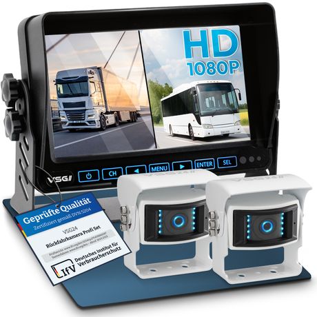 7" Rückfahrkamera Set PROFI HD | mit 2 x 1080P HD Kamera IP69K mit Mikrofon