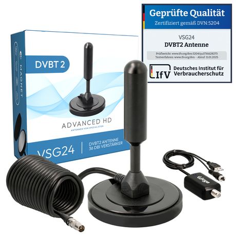 DVB-T2 HD Antenne mit 36DBi Verstärker AVK25-PLUS
