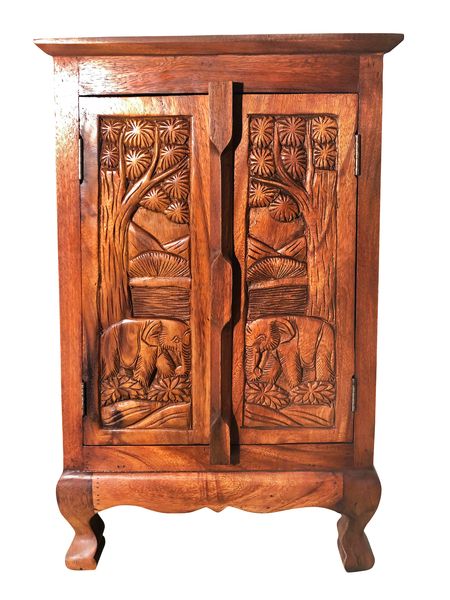SCHRANK HIGHBOARD KOMMODE ELEFANTEN THAILAND MÖBEL ASIA HOLZ 2 TÜREN