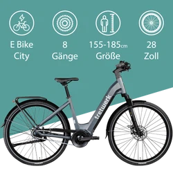Wir empfehlen das City E Bike mit 28 Zoll Radgröße Personen mit einer Körpergröße zwischen 155 und 185 cm.