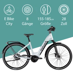 Tretwerk Amber Nexus weiß Wir empfehlen das City E Bike mit 28 Zoll Radgröße Personen mit einer Körpergröße zwischen 155 und 185 cm.