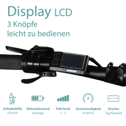 Das Fahrrad Display ist einfach zu bedienen und bietet Überblick über Fahrlevel, Akkuladestand, Geschwindigkeit und Strecke.