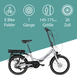 Wir empfehlen das 7 Gang E Bike Faltrad mit 20 Zoll Radgröße Personen mit 145 - 175 cm Körpergröße.