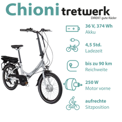Das Pedelec erreicht dank 374 Wh Akku nach etwa 4,5 Stunden Ladezeit eine Reichweite bis zu 90 Kilometern.