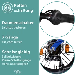 Die langlebige 7 Gang Kettenschaltung liefert präzise Schaltvorgänge bei hoher Zuverlässigkeit und Langlebigkeit.