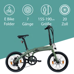 Das Elektroklapprad mit 7 Gängen in 20 Zoll Größe eignet sich für Personen mit einer Körpergröße zwischen 155 und 190 cm.
