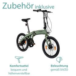 Das Elektro Faltrad wird mit verkehrssicherer Beleuchtung nach StVZO geliefert.