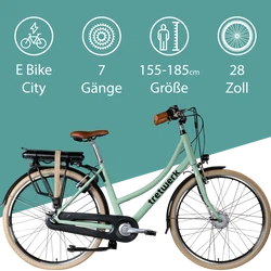 Das 28 Zoll City E Bike mit 7 Gängen eignet sich für Personen mit einer Körpergröße zwischen 155 und 185 cm.