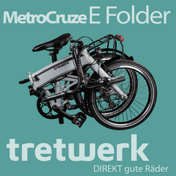 Tretwerk MetroCruze grau Mit wenigen Handgriffen kann das Fahrrad zusammengeklappt und transportiert oder verstaut werden.
