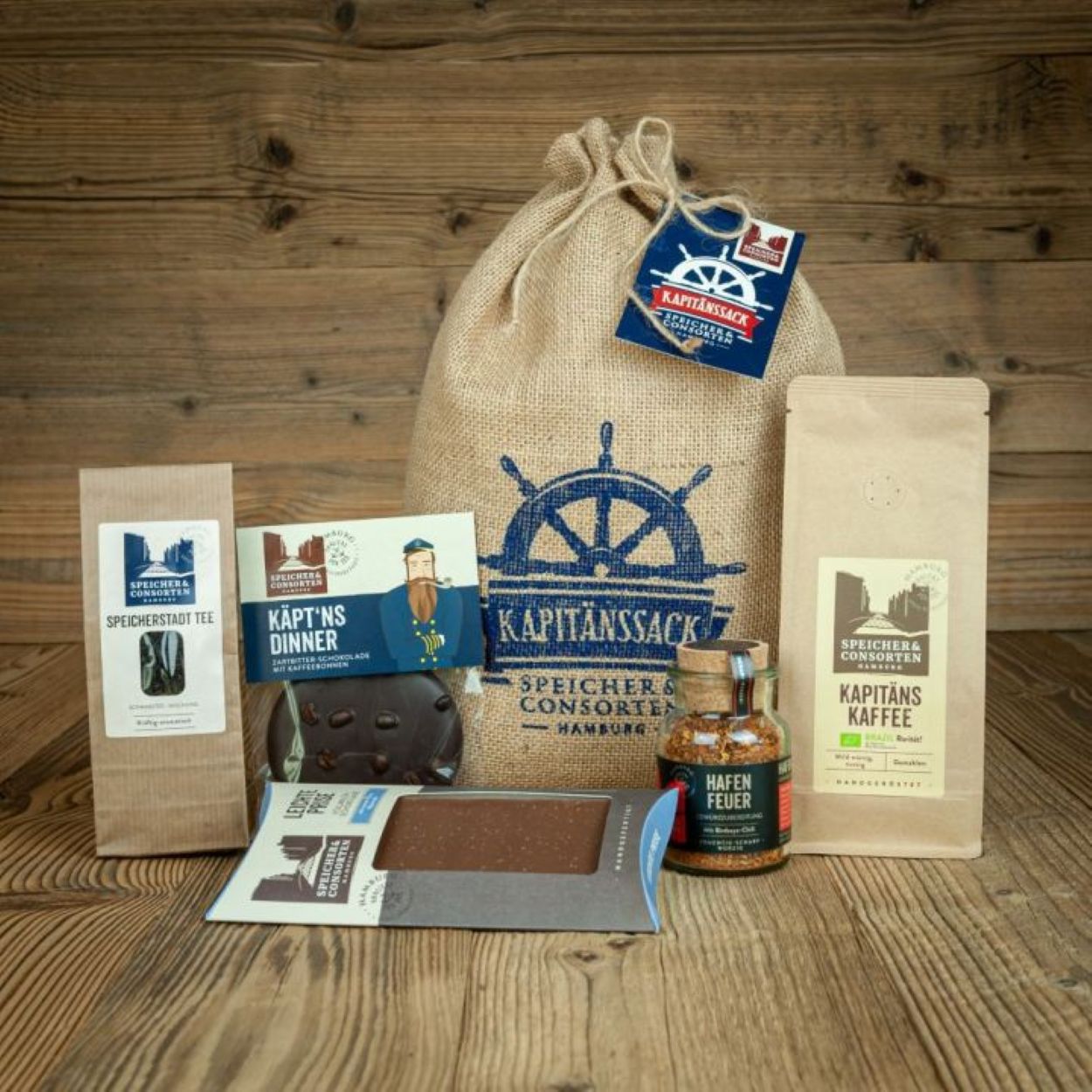 Speicher & Consorten Geschenkeset "Hamburger Kapitänssack" - 5 Feinkostprodukte