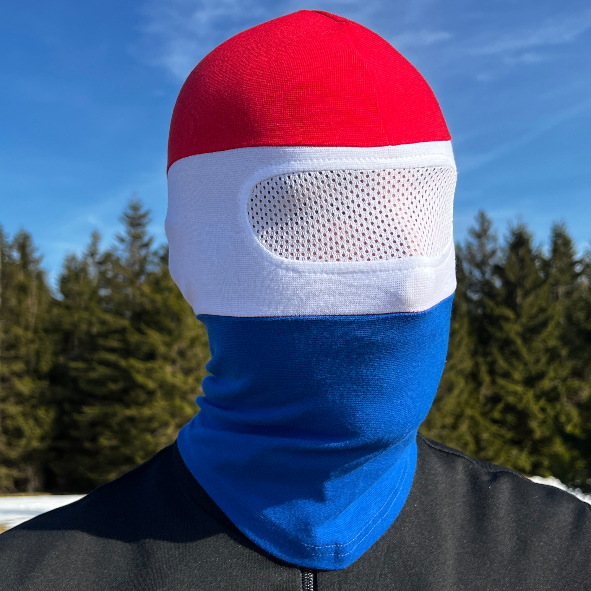 PGWEAR Sturmhaube mit Netz vor den Augen in Rot Weiß Bla...