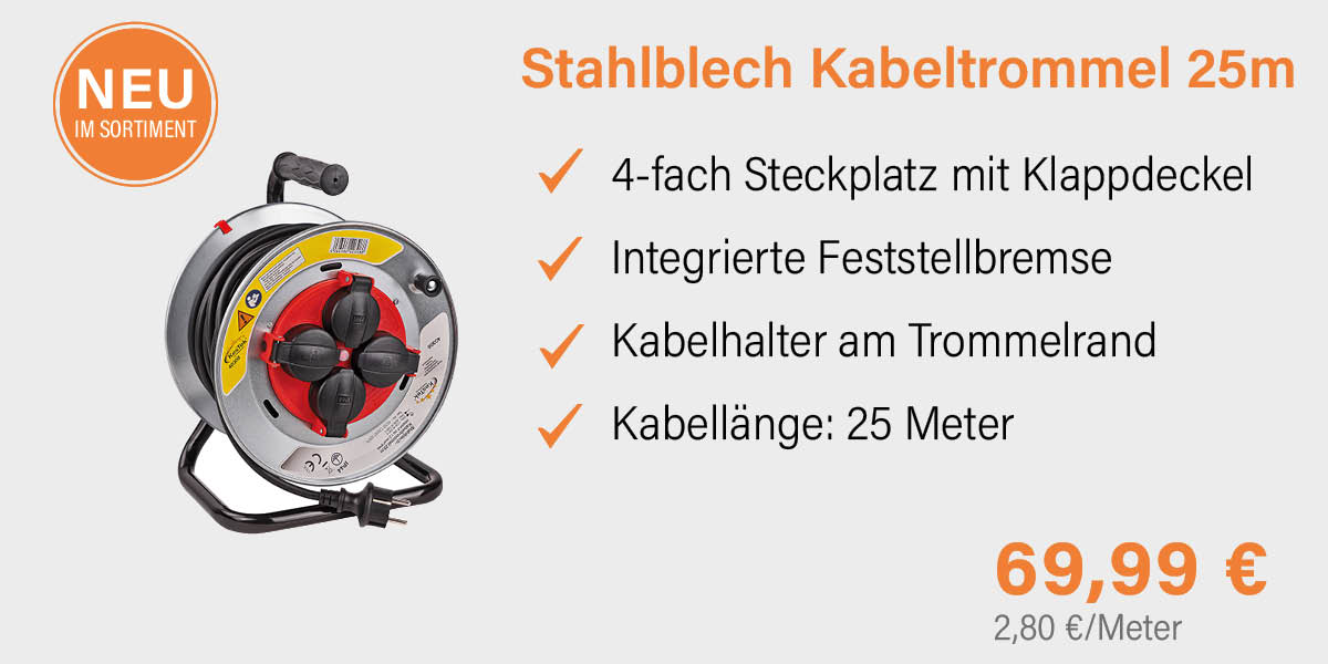     Stahlblech Kabeltrommel 25m H05RR-F 3G1,5mm² IP44