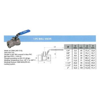 Tecuro Edelstahl Kugelhahn V4A 1 1/4 Zoll - Beidseitig IG, PN 63, Absperrbar