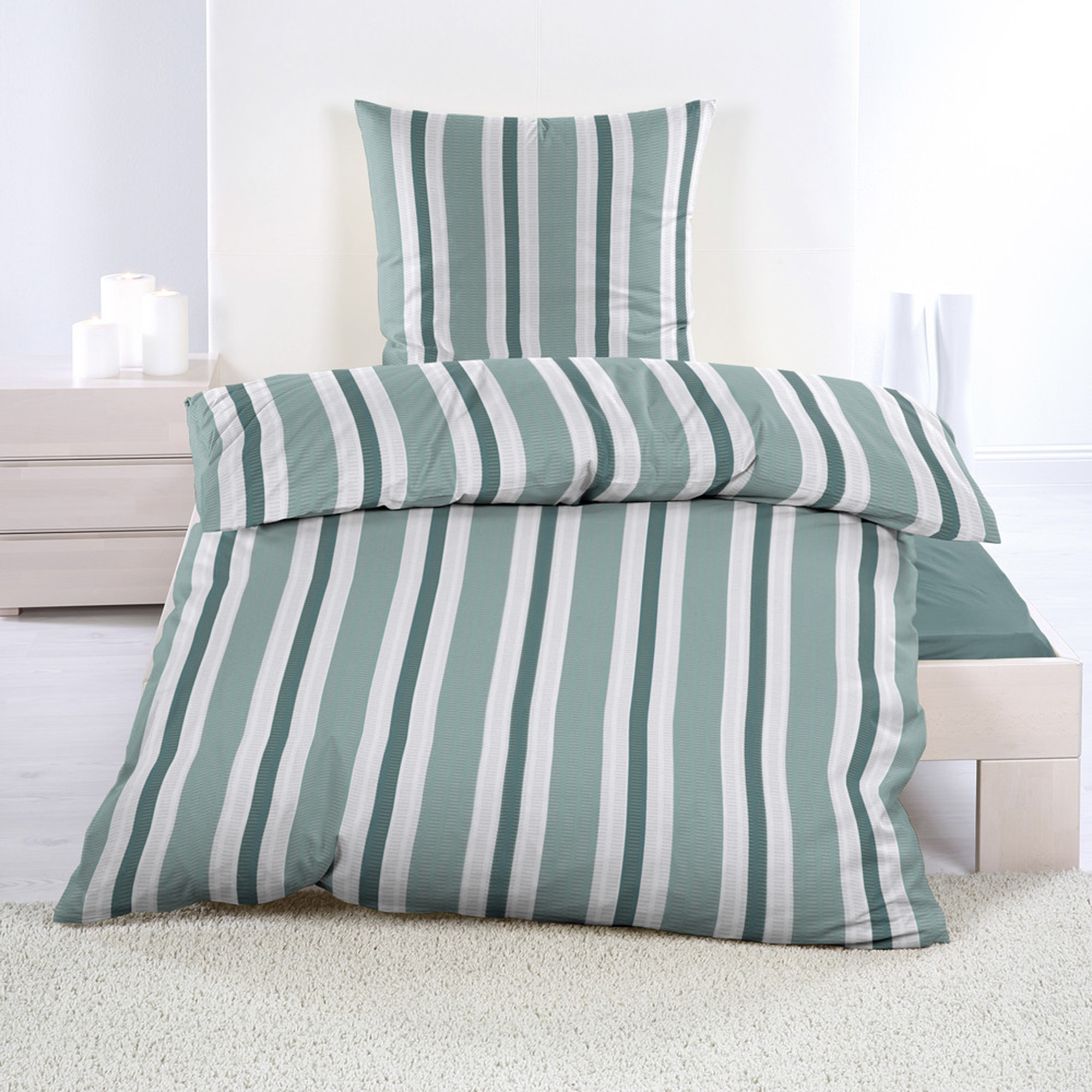 ETÉREA Biancheria Da Letto In Microfibra Seersucker – Set 2 Pezzi: Copripiumino 155x220cm + Federa 80x80cm – Grigio Strisce – Certificato OEKO-TEX Made In Green