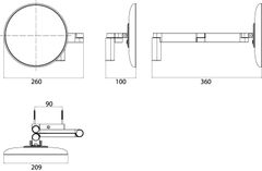 Skizze zu Wand-Kosmetikspiegel mit Beleuchtung Ø 209mm