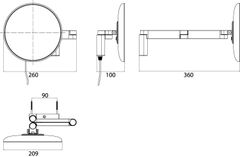 Skizze zu Wand-Kosmetikspiegel mit Beleuchtung Ø 209mm