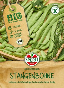 Bohnensamen - Bio-Stangenbohne (grne Bohne, weikrnig) Neckarknigin  Bio -Saatgut von Sperli-Samen
