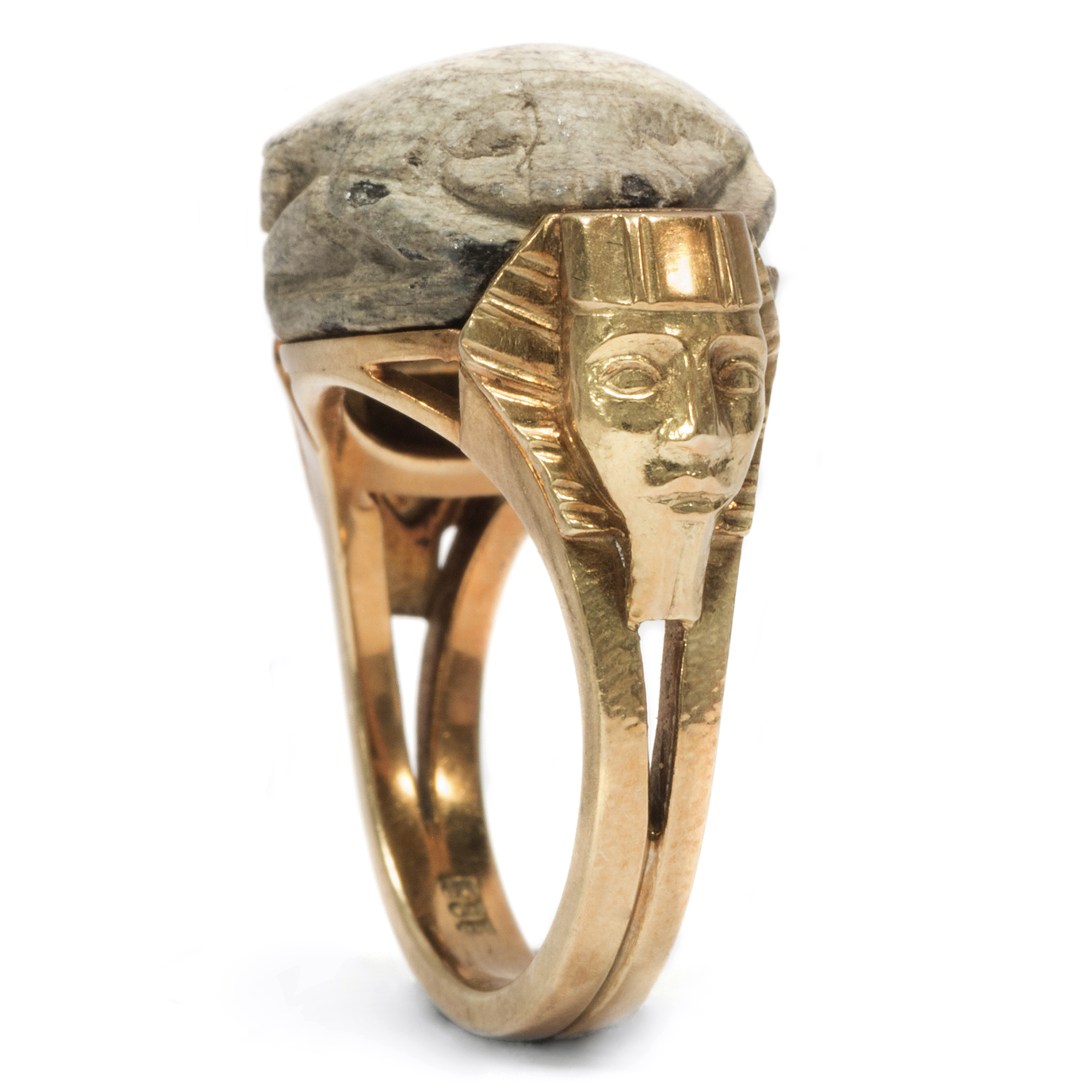 Vintage RING in 585 GOLD mit antikem ägyptischen Skarabäus Pharao