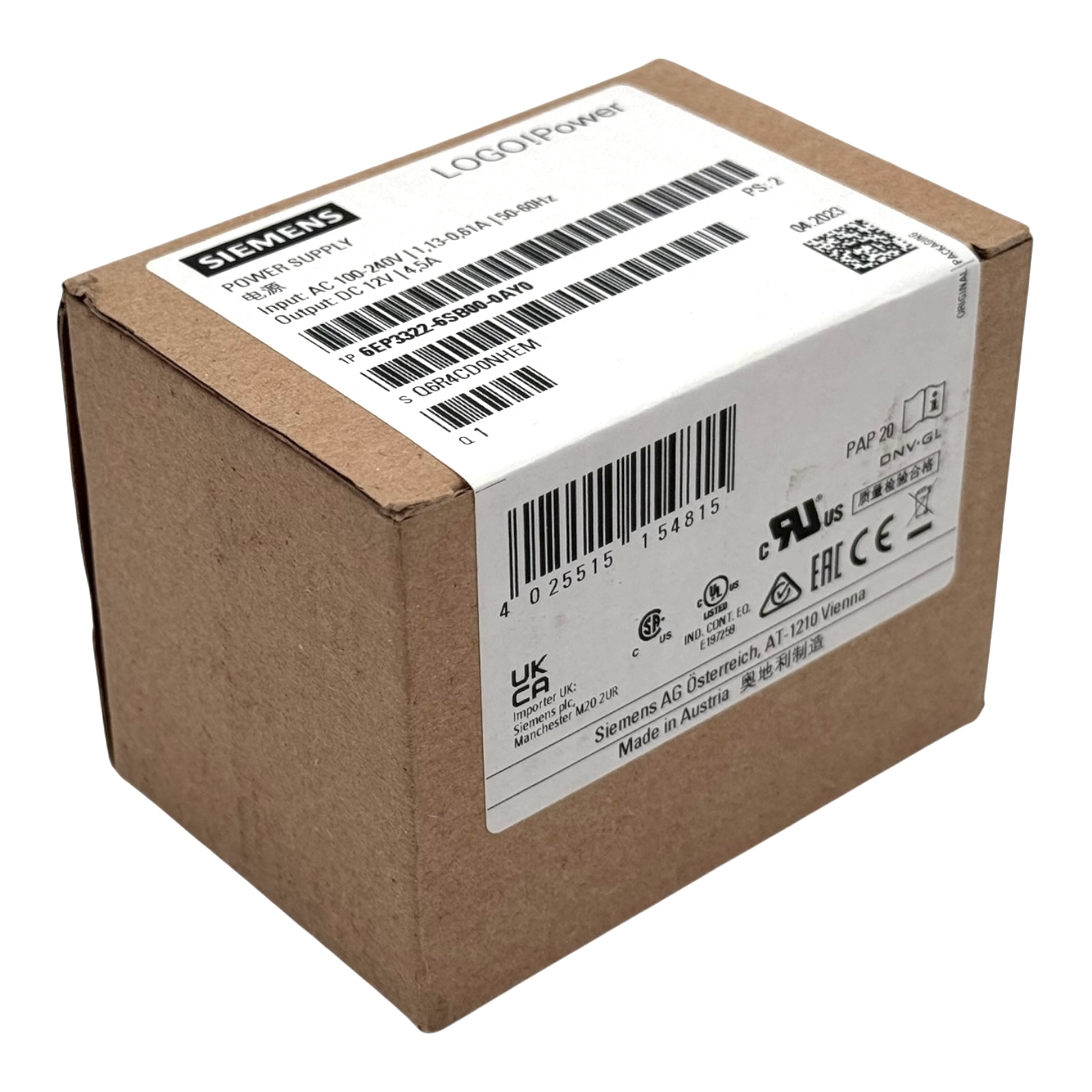 Siemens LOGO!POWER 6EP3322-6SB00-0AY0 Alimentatore Switching 12V 4.5A – Ingresso AC 100-240V, Regolato Per Quadri Elettrici