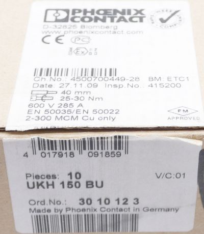 Phoenix Contact Aftakklem - AGK 10-UKH 150/240, Verbindingsrijgklem, Rijgklemconnector, verkoop per: 1 x 1 stuk - 3003554, 4017918104245
