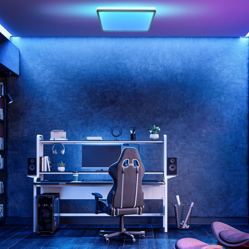 B.K.Licht I Plafonnier LED RGB I Panneau LED Ultraplat I Changement De Couleur I Plafonnier RGBW à Intensité Variable I Éclairage Indirect I Télécommande I Noir 13 width=320