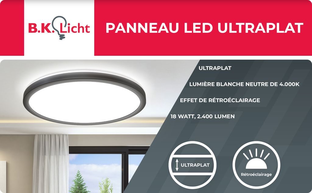 Plafonnier LED noir blanc rétroéclairage design moderne