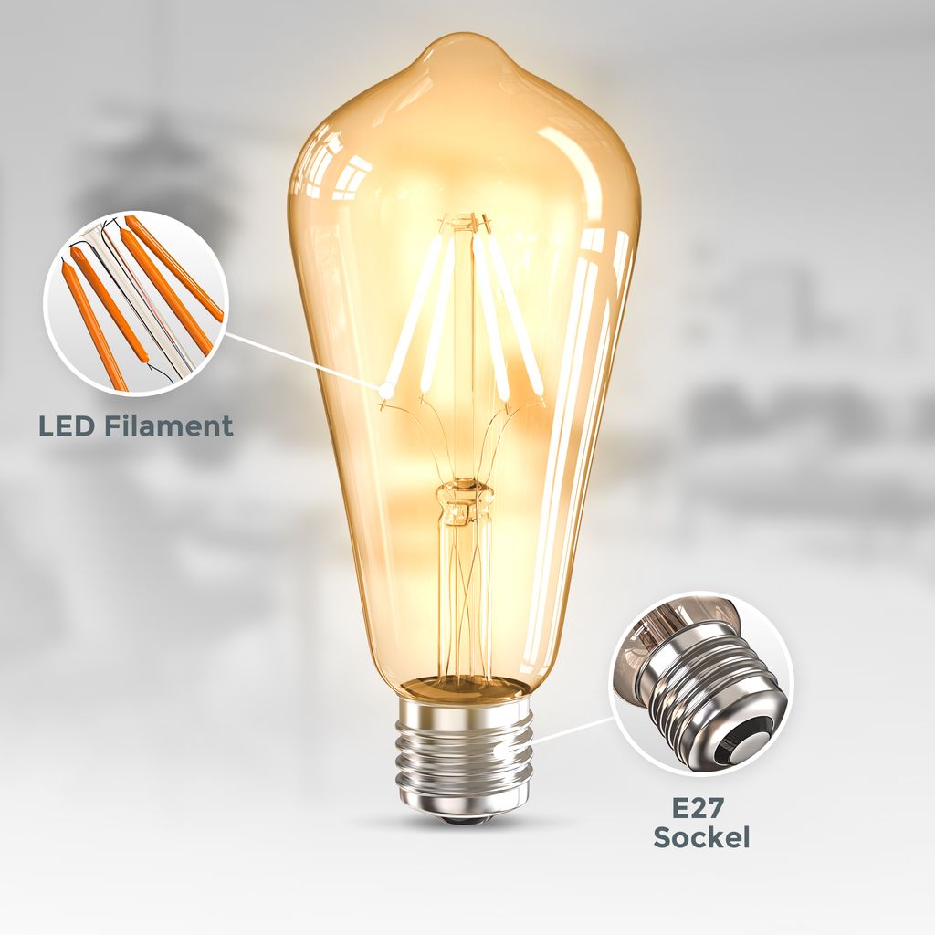 3 Ampoules LED Edison Vintage ST64 I E27, 4W, Blanc Chaud 2700K, Intensité Lumineuse 380lm, Ampoule Rétro à Filament 15 width=320
