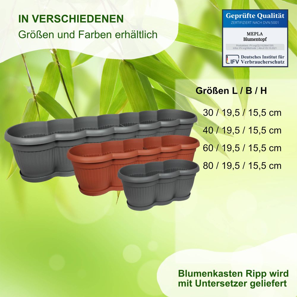 MePla - Blumenkasten Ripp mit Untersetzer