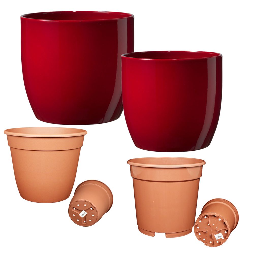 [Paket] Set Übertopf Basel + Kunststoffpflanztopf Bordeaux