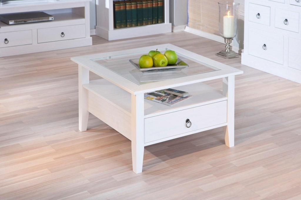 Couchtisch PROVENCE mit Ablage und Schublade Kiefer massiv weiß Couchtisch PROVENCE mit Ablage und Schublade Kiefer massiv weiß