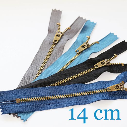 Fermeture éclair JEANS en métal laiton 14 cm