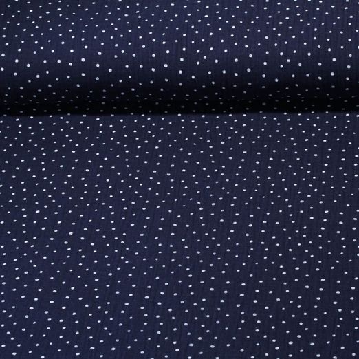 Baumwolle Musselin - Double Gauze Punkte Navy Weiss