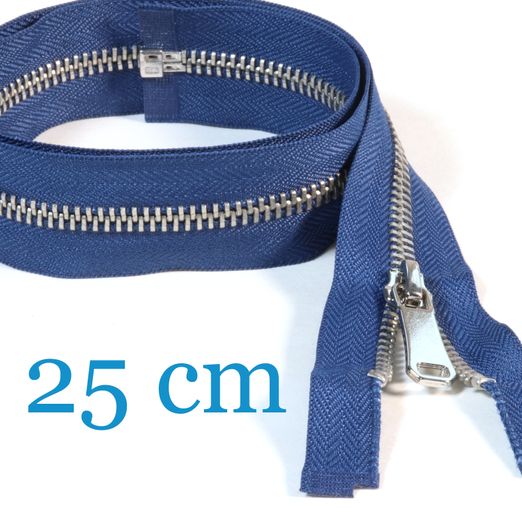 Fermeture éclair séparable métal argent pour vestes 25 cm