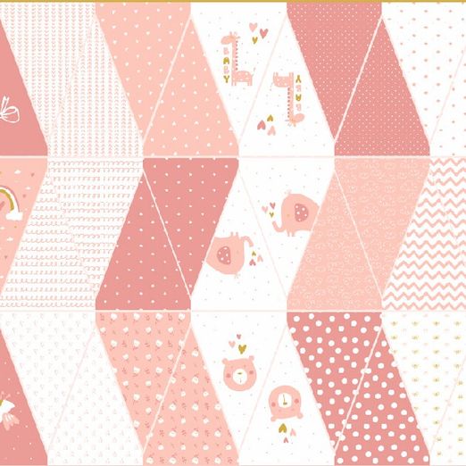 Panneaux de coton - Fanions bébé rose Multicolore